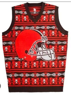 Cleveland Browns Aztec Ugly Sweater Vest Knit Christmas Mens Medium NFL Dog LB